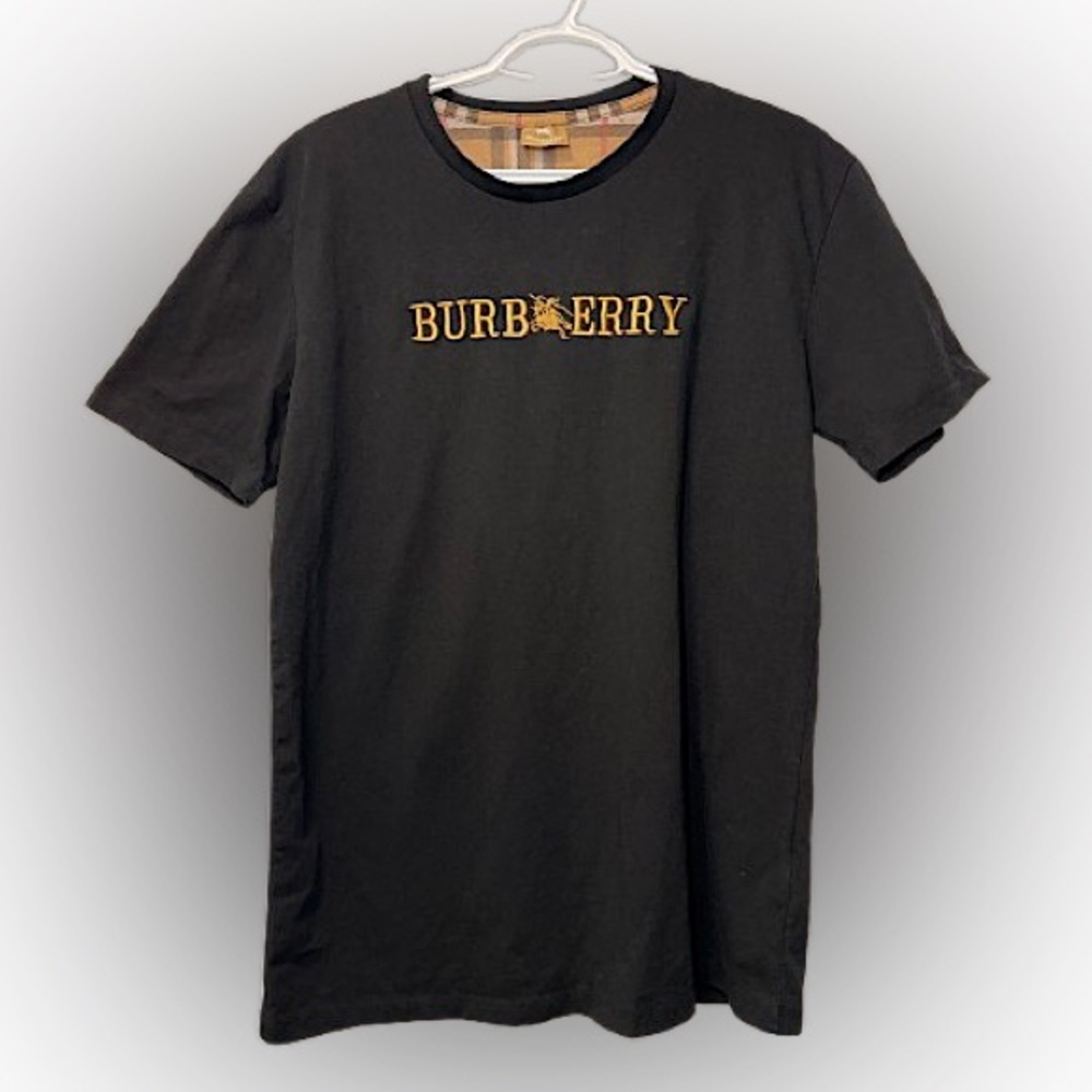 Burberry Black T Shirt Gold Embroidered Logo size M Men